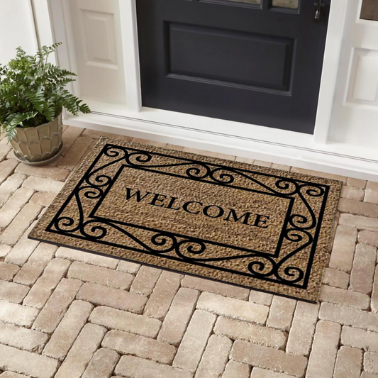 Welcome Damask Outdoor Coir Door Mat