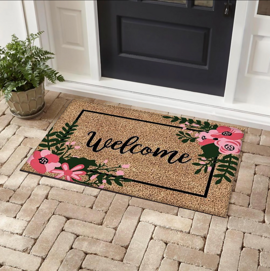 Welcome Flowers Outdoor Coir Door Mat