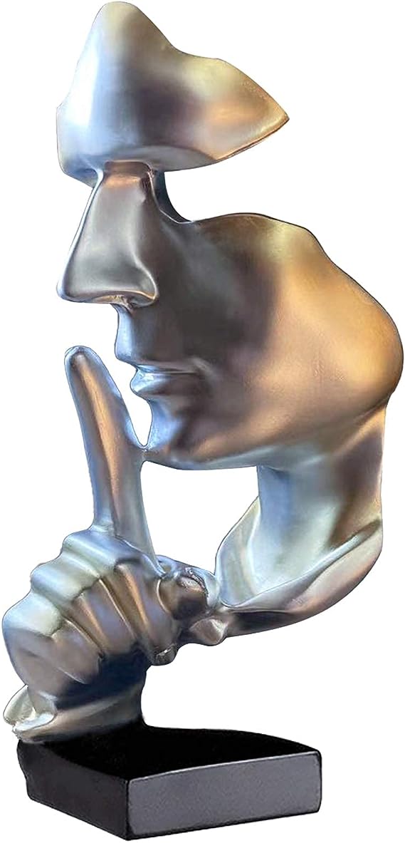 Thinker Statue, Silence is Gold Abstract Art Figurine, Modern Home Resin Sculptures
