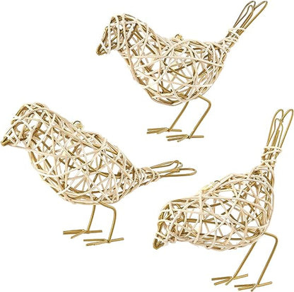 Set of 3 Handmade Bird Statue Home Decor, Metal Bird Figurine Rustic Table Decor