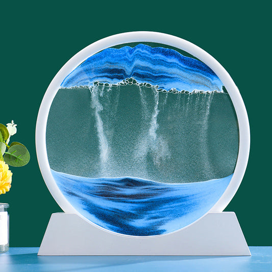 Deep Sea Moving Sand Art Blue Moving Sand Art Gift Unzip the Ornament Gift with Solid Wood Base for Birthday Gift