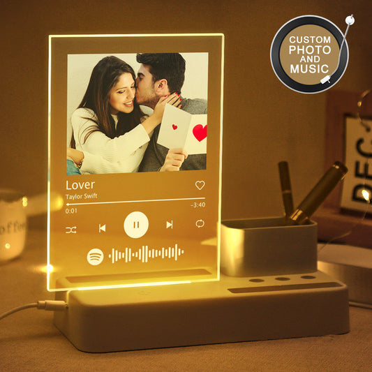 Personalized Photo Custom Spotify Code Acrylic Light Pen Holder Lamp