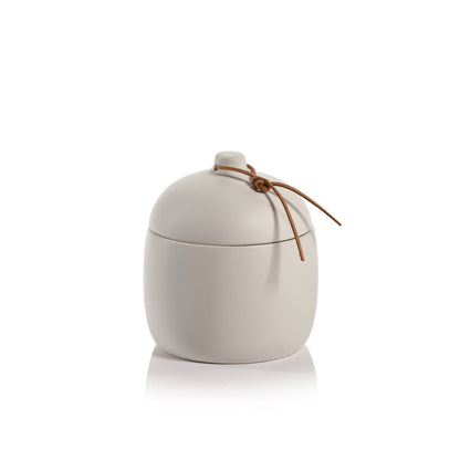 Prado Ceramic Canister with Leather Tie - White