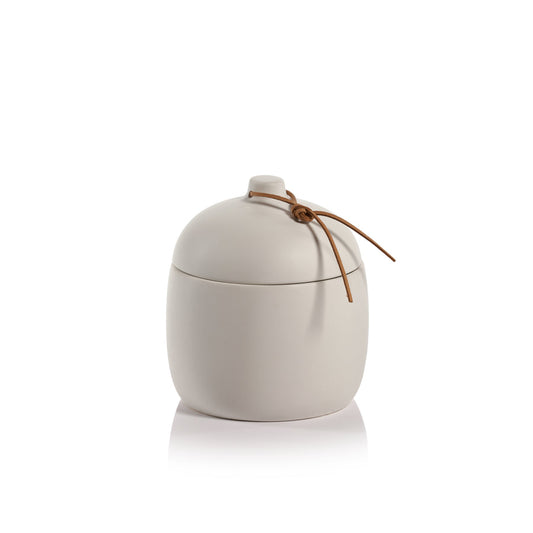 Prado Ceramic Canister with Leather Tie - White
