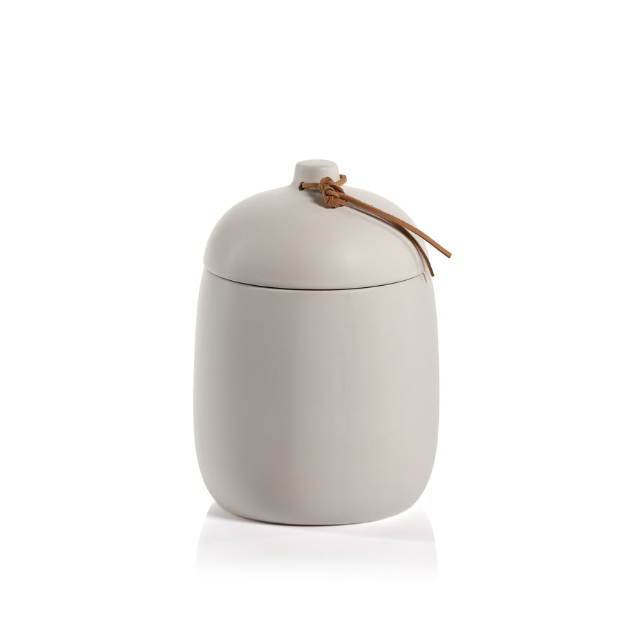 Prado Ceramic Canister with Leather Tie - White