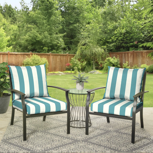 45" x 22" Deep Seat Cushions Stripe Turquoise Cabana 2-Pack