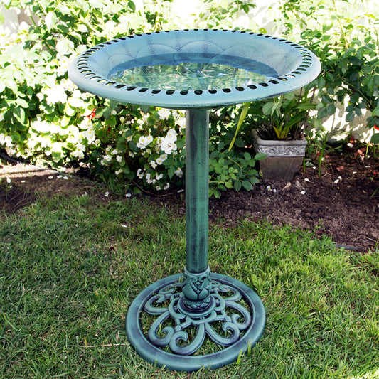 28-Inch Outdoor Plastic Garden Bird Bath, Green