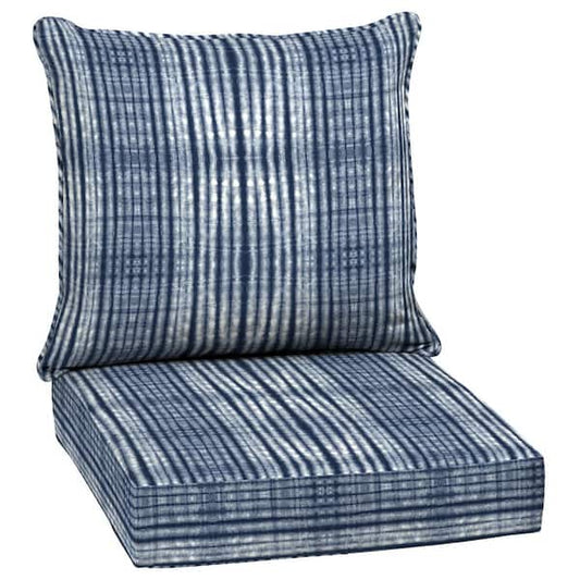 24" x 24" Chair Cushions Deep Seating Blue Shibori Stripe Design