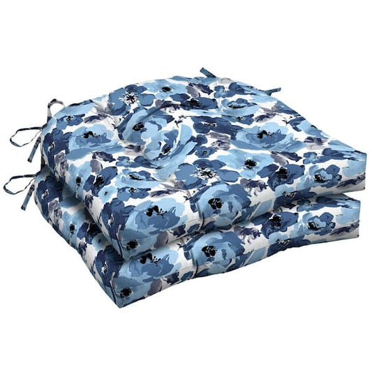 20" x 18" Outdoor Seat Cushions Floral Tufted, Blue Garden 2-Pack