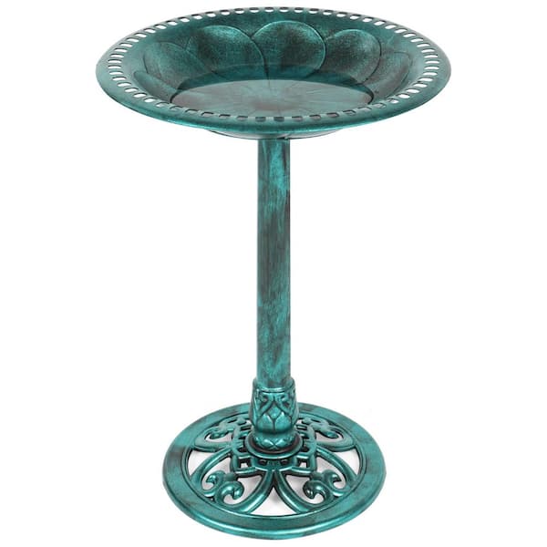 Pedestal Birdbath Fleur-de-Lis Cccents Polyresin, Green