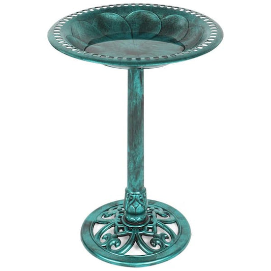 Pedestal Birdbath Fleur-de-Lis Cccents Polyresin, Green