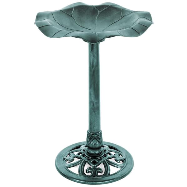 Lily Leaf Green Pedestal Bird Bath Bowl Rustic Garden Decor