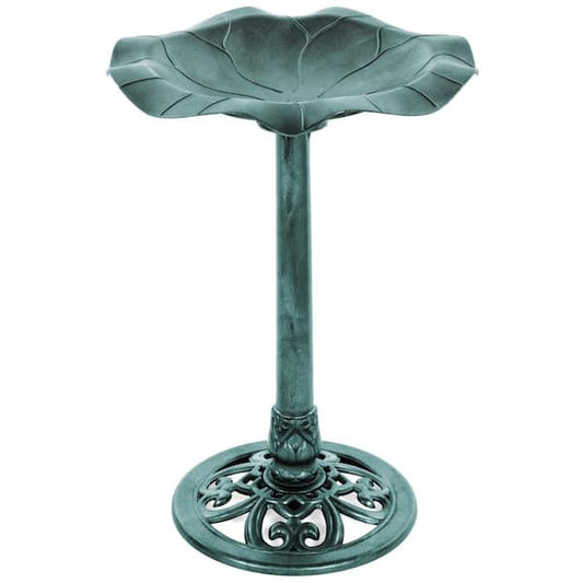 Lily Leaf Green Pedestal Bird Bath Bowl Rustic Garden Decor