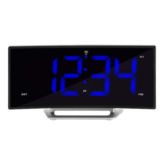 1.8" Curved LED Atomic Dual Alarm Clock with Charging Port, Blue