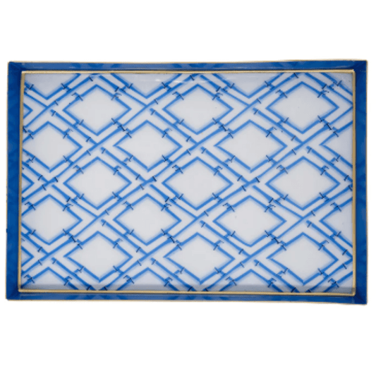 Blue & White Cane Enameled Oliver Rectangular Tray