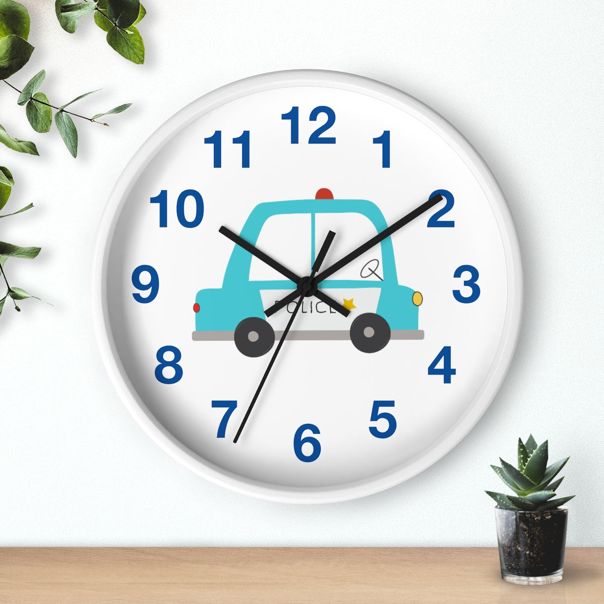 Boys Wall Clock Police Car, Silent No Ticking Nursery Wall Clock, Boys Bedroom Decor, Nursery Wall Clock | Pippa + June