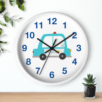 Boys Wall Clock Police Car, Silent No Ticking Nursery Wall Clock, Boys Bedroom Decor, Nursery Wall Clock | Pippa + June