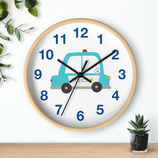 Boys Wall Clock Police Car, Silent No Ticking Nursery Wall Clock, Boys Bedroom Decor, Nursery Wall Clock | Pippa + June