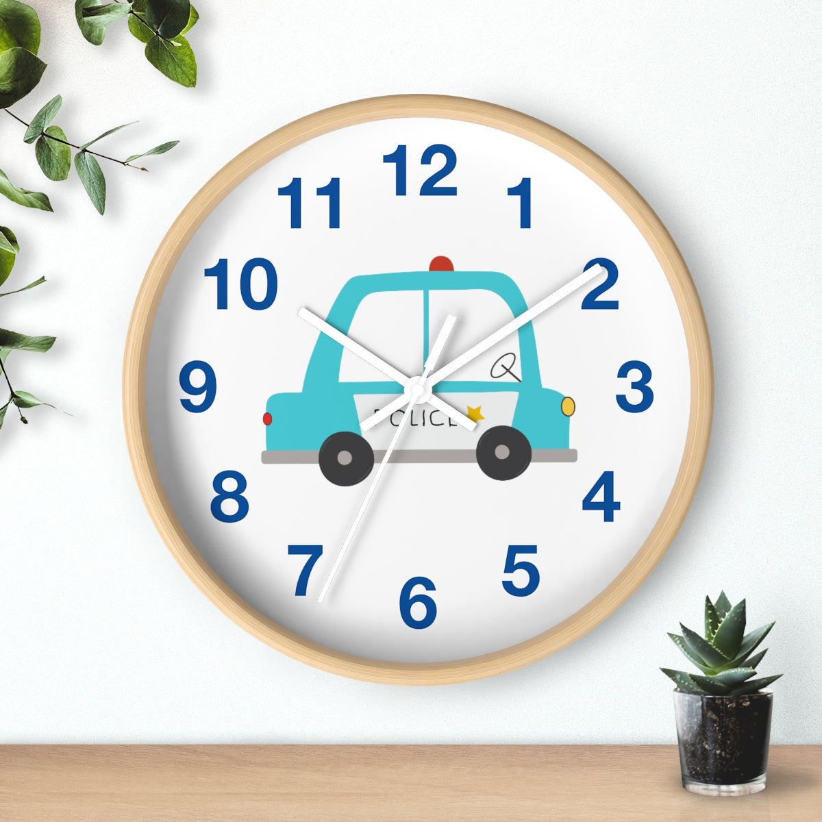 Boys Wall Clock Police Car, Silent No Ticking Nursery Wall Clock, Boys Bedroom Decor, Nursery Wall Clock | Pippa + June