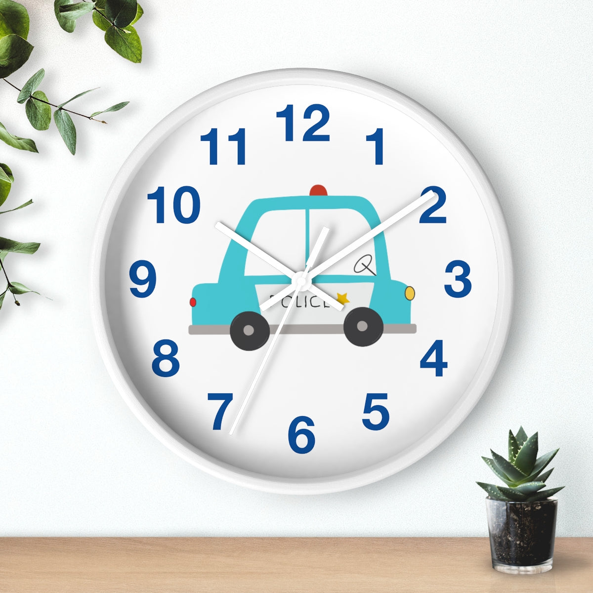 Boys Wall Clock Police Car, Silent No Ticking Nursery Wall Clock, Boys Bedroom Decor, Nursery Wall Clock | Pippa + June