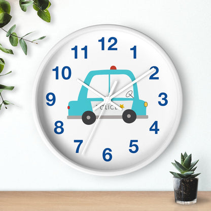 Boys Wall Clock Police Car, Silent No Ticking Nursery Wall Clock, Boys Bedroom Decor, Nursery Wall Clock | Pippa + June