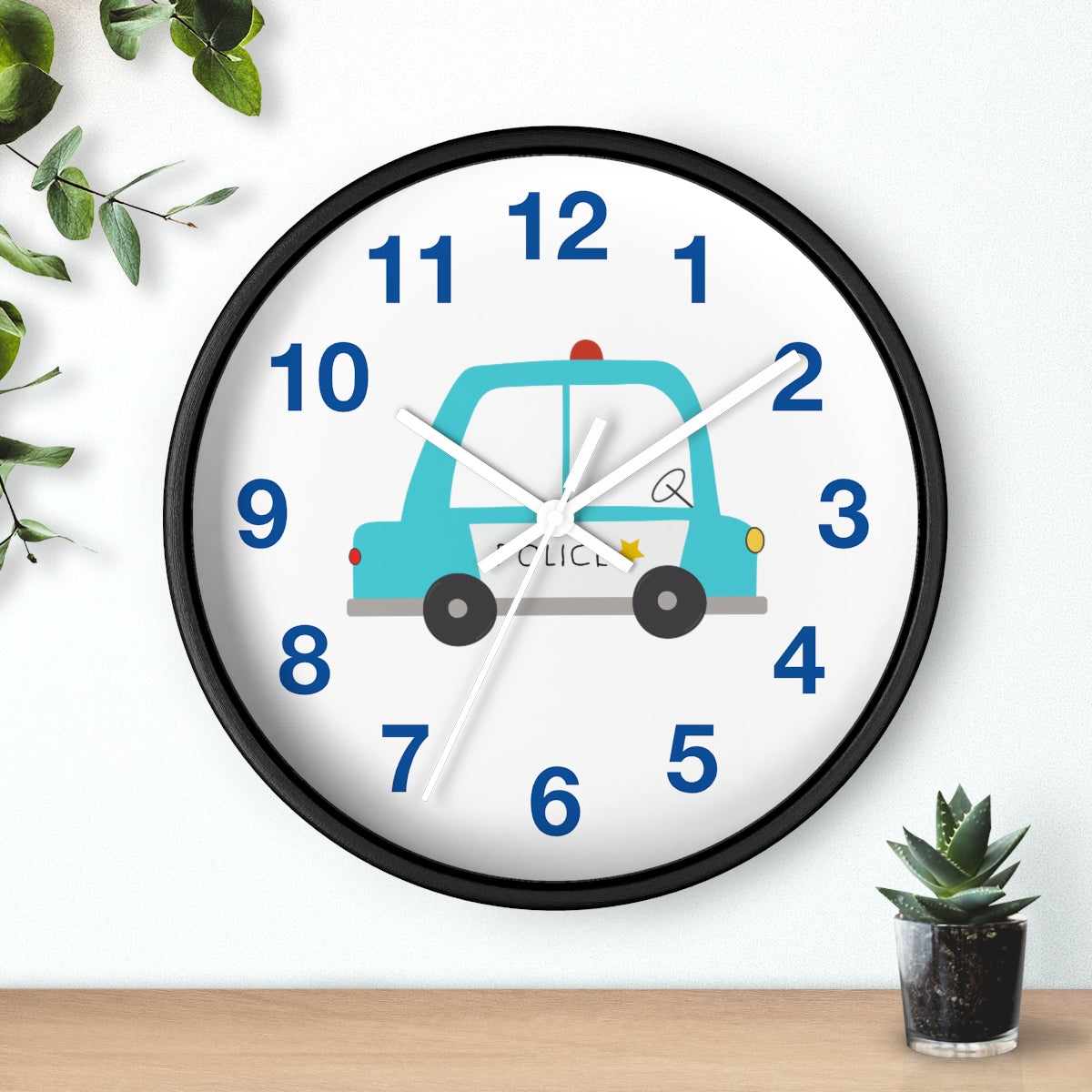 Boys Wall Clock Police Car, Silent No Ticking Nursery Wall Clock, Boys Bedroom Decor, Nursery Wall Clock | Pippa + June