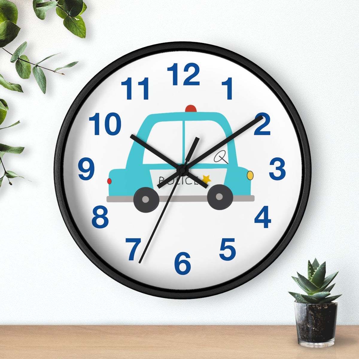Boys Wall Clock Police Car, Silent No Ticking Nursery Wall Clock, Boys Bedroom Decor, Nursery Wall Clock | Pippa + June