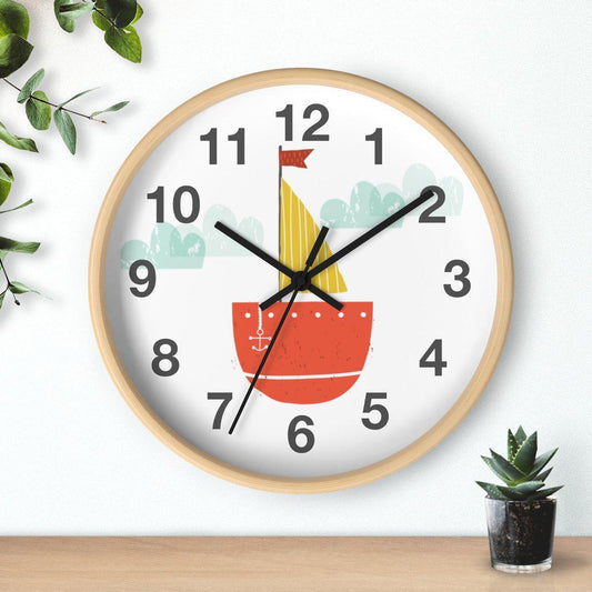 Boys Red Sailboat Wall Clock, Boys Nursery Wall Clock, Boys Bedroom Decor, Childrens Wall Clock, Kids Wall Clock, Boys Wall Decor, Kids Room Decor