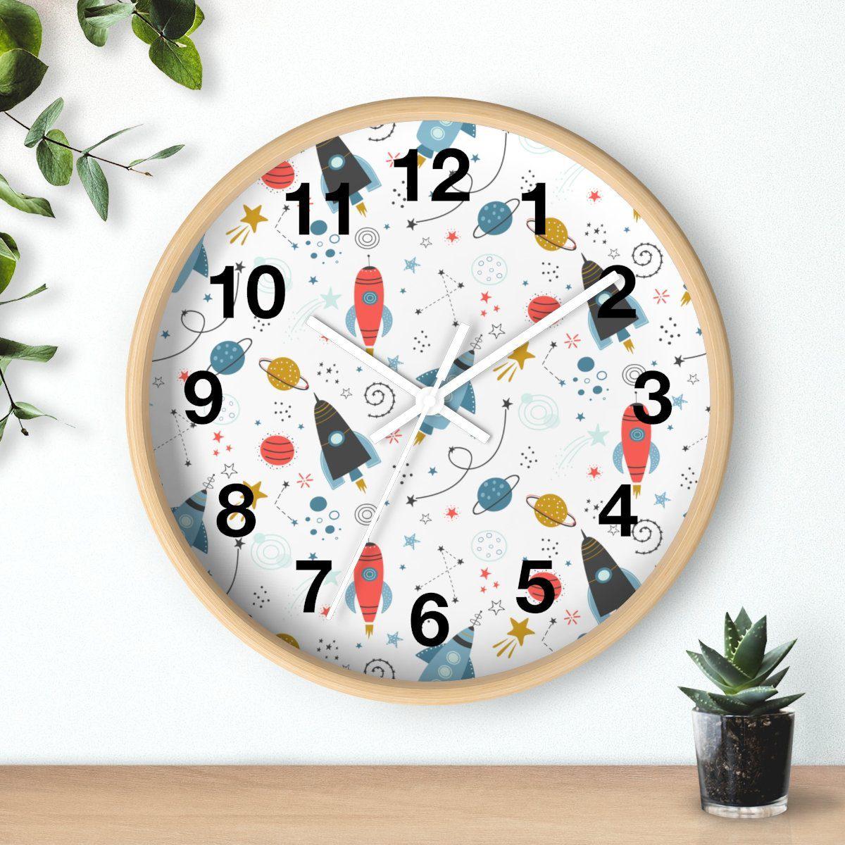 Nursery Wall Clock No Ticking Outer Space, Boys Wall Clock, Nursery Large Wall Clock, Kids Wall Clock, Silent Nursery Wall Clock | Pippa + June
