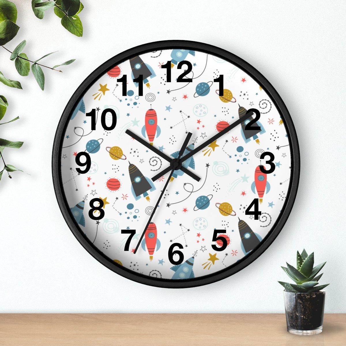 Nursery Wall Clock No Ticking Outer Space, Boys Wall Clock, Nursery Large Wall Clock, Kids Wall Clock, Silent Nursery Wall Clock | Pippa + June
