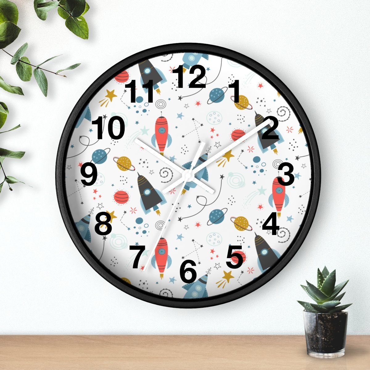 Nursery Wall Clock No Ticking Outer Space, Boys Wall Clock, Nursery Large Wall Clock, Kids Wall Clock, Silent Nursery Wall Clock | Pippa + June