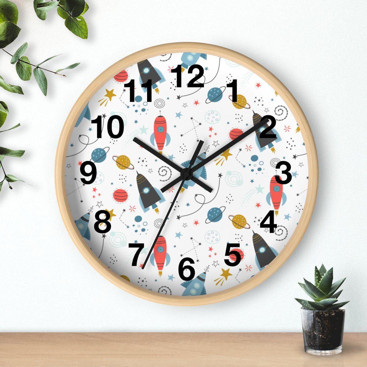Nursery Wall Clock No Ticking Outer Space, Boys Wall Clock, Nursery Large Wall Clock, Kids Wall Clock, Silent Nursery Wall Clock | Pippa + June