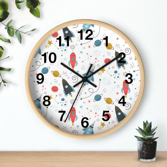 Nursery Wall Clock No Ticking Outer Space, Boys Wall Clock, Nursery Large Wall Clock, Kids Wall Clock, Silent Nursery Wall Clock | Pippa + June