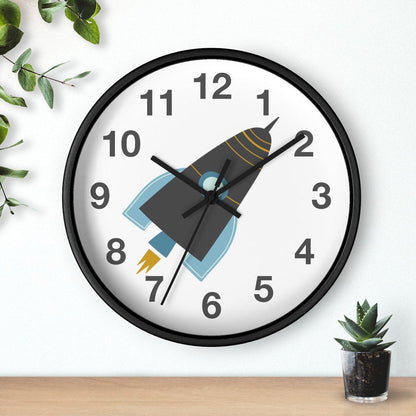Boys Rocket Outer Space Wall Clock, Boys Wall Clock, Boys Bedroom Decor, Boy Baby Shower Gift, Nursery Wall Clock, Kids Clock, Boys Wall Decor
