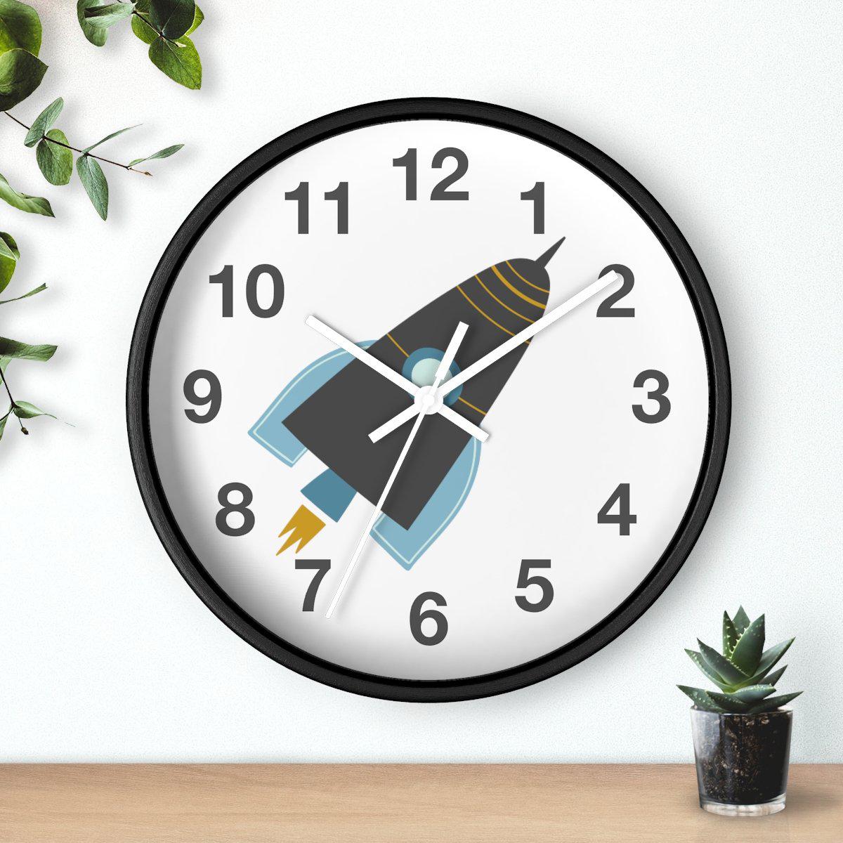 Boys Rocket Outer Space Wall Clock, Boys Wall Clock, Boys Bedroom Decor, Boy Baby Shower Gift, Nursery Wall Clock, Kids Clock, Boys Wall Decor