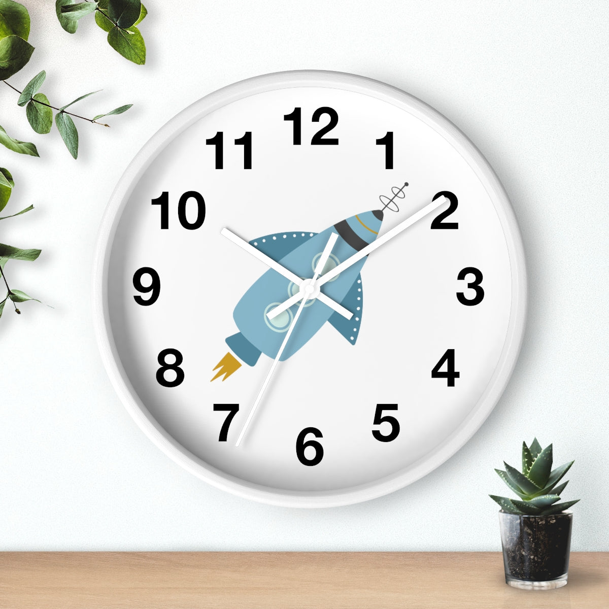 Boys Wall Clock Outer Space Rocket, Silent No Ticking Nursery Wall Clock, Boys Clock, Boys Bedroom Decor | Pippa + June