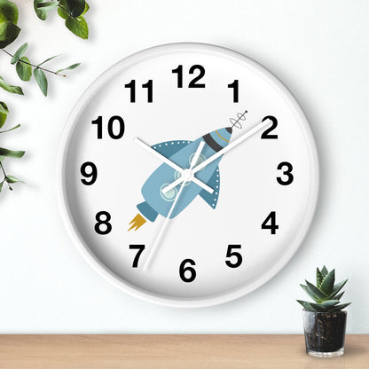 Boys Wall Clock Outer Space Rocket, Silent No Ticking Nursery Wall Clock, Boys Clock, Boys Bedroom Decor | Pippa + June