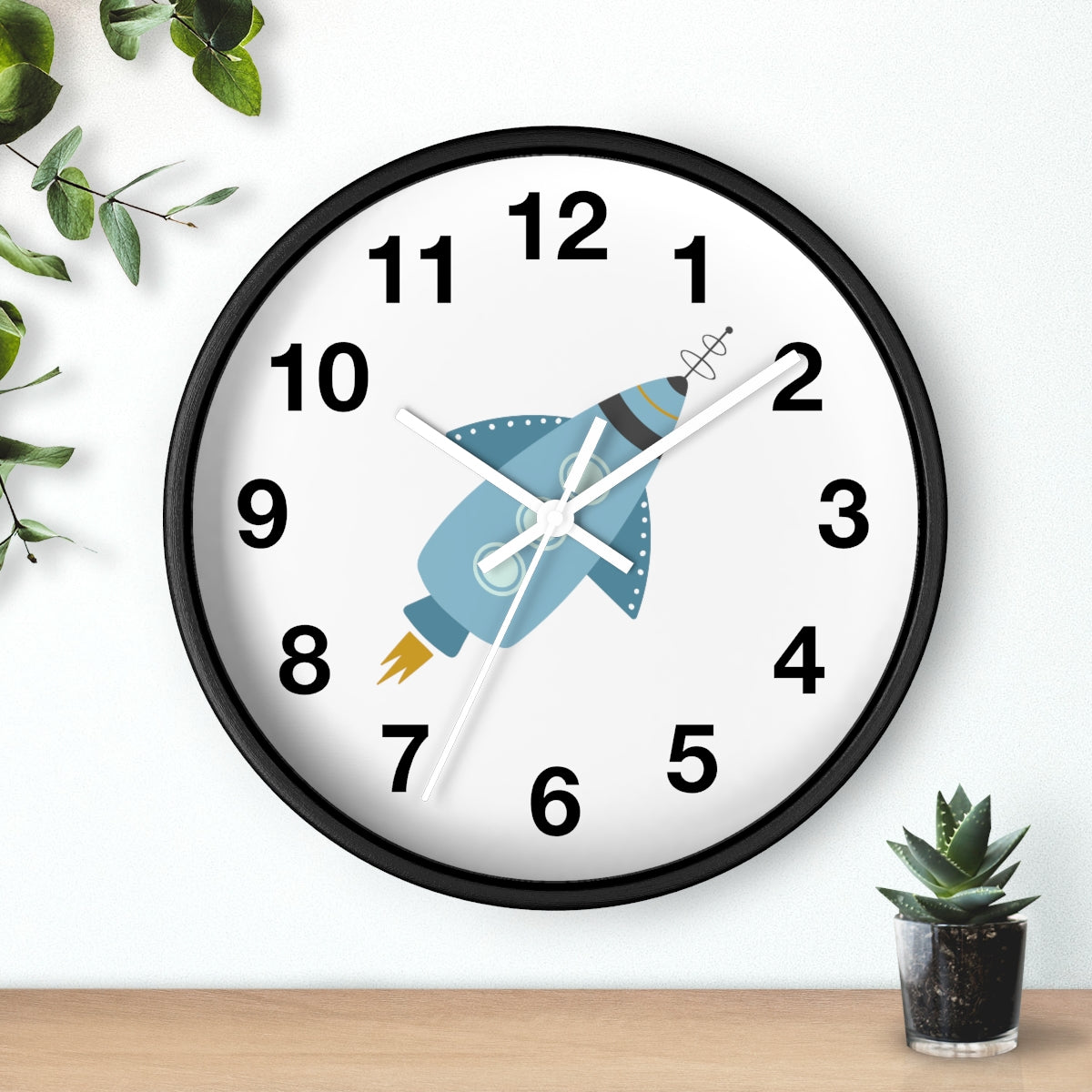 Boys Wall Clock Outer Space Rocket, Silent No Ticking Nursery Wall Clock, Boys Clock, Boys Bedroom Decor | Pippa + June