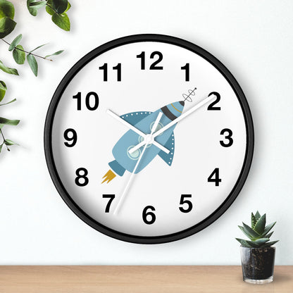 Boys Wall Clock Outer Space Rocket, Silent No Ticking Nursery Wall Clock, Boys Clock, Boys Bedroom Decor | Pippa + June