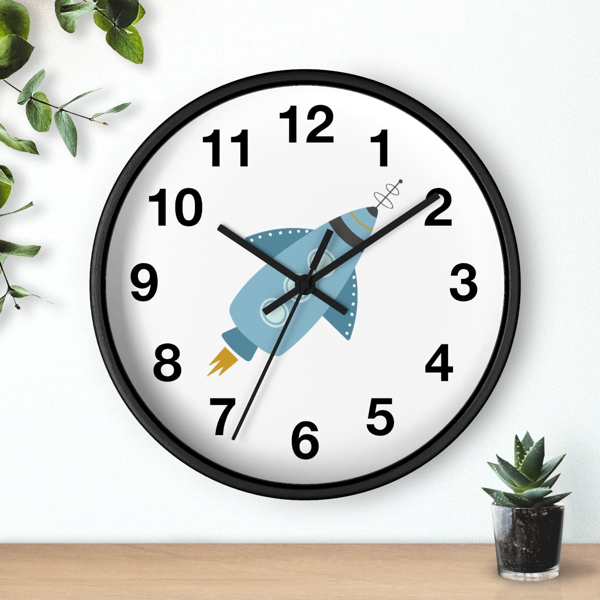 Boys Wall Clock Outer Space Rocket, Silent No Ticking Nursery Wall Clock, Boys Clock, Boys Bedroom Decor | Pippa + June
