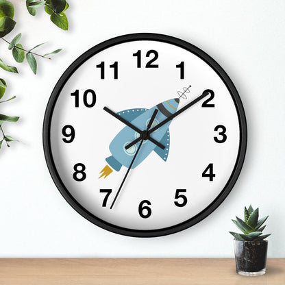 Boys Wall Clock Outer Space Rocket, Silent No Ticking Nursery Wall Clock, Boys Clock, Boys Bedroom Decor | Pippa + June