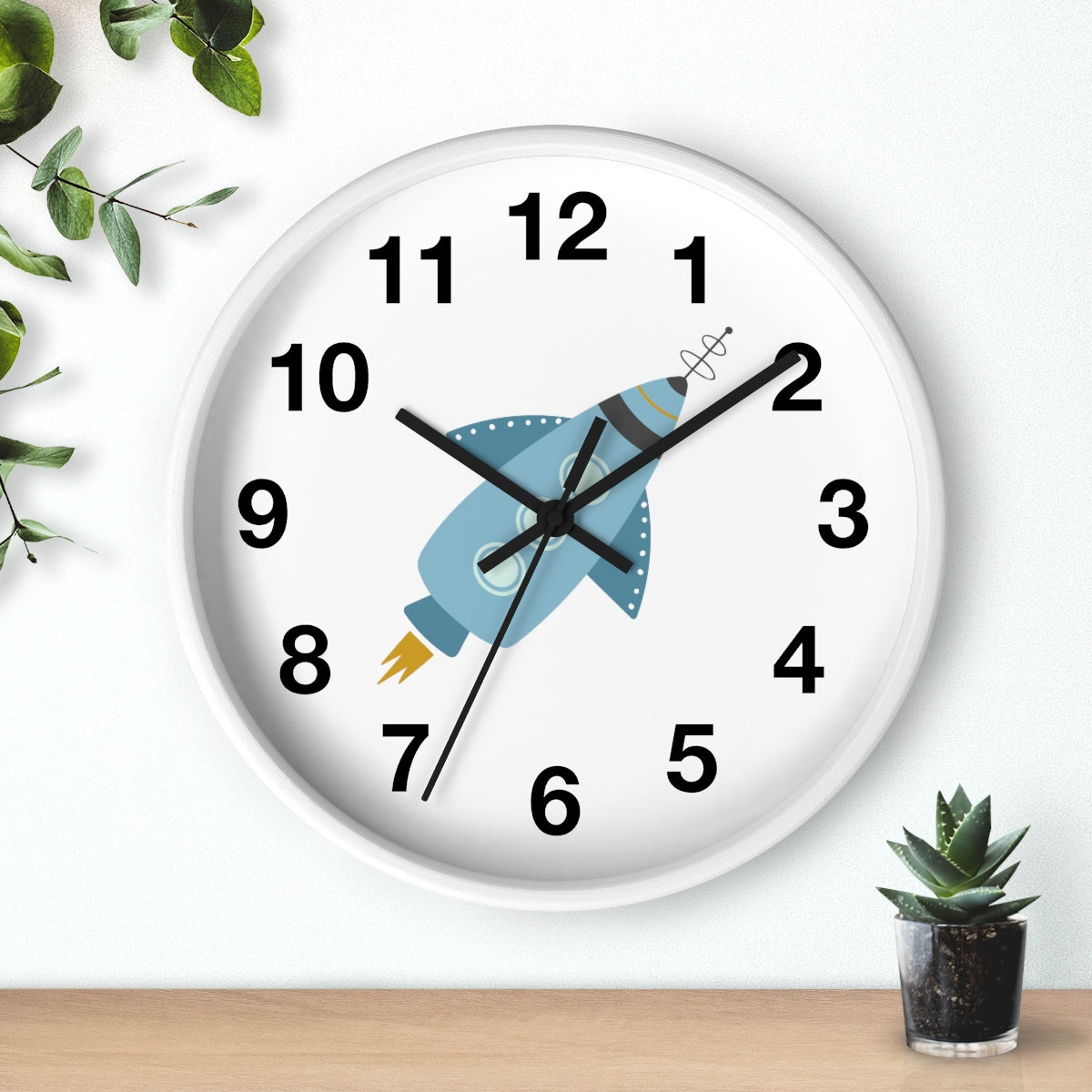 Boys Wall Clock Outer Space Rocket, Silent No Ticking Nursery Wall Clock, Boys Clock, Boys Bedroom Decor | Pippa + June
