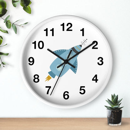 Boys Wall Clock Outer Space Rocket, Silent No Ticking Nursery Wall Clock, Boys Clock, Boys Bedroom Decor | Pippa + June