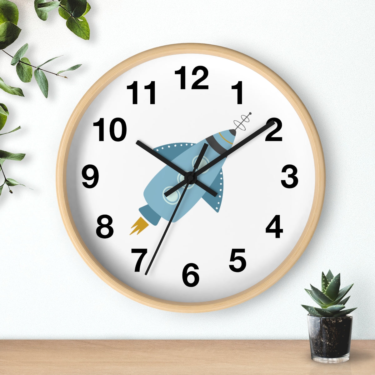 Boys Wall Clock Outer Space Rocket, Silent No Ticking Nursery Wall Clock, Boys Clock, Boys Bedroom Decor | Pippa + June