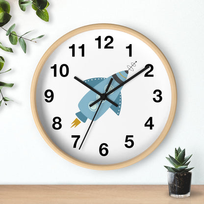 Boys Wall Clock Outer Space Rocket, Silent No Ticking Nursery Wall Clock, Boys Clock, Boys Bedroom Decor | Pippa + June