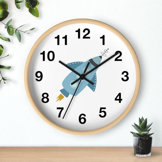 Boys Wall Clock Outer Space Rocket, Silent No Ticking Nursery Wall Clock, Boys Clock, Boys Bedroom Decor | Pippa + June