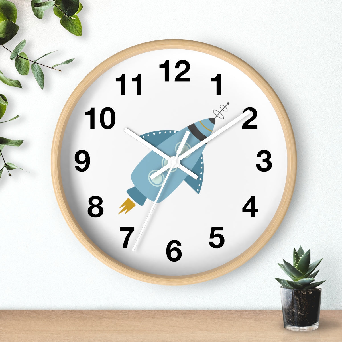 Boys Wall Clock Outer Space Rocket, Silent No Ticking Nursery Wall Clock, Boys Clock, Boys Bedroom Decor | Pippa + June