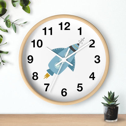 Boys Wall Clock Outer Space Rocket, Silent No Ticking Nursery Wall Clock, Boys Clock, Boys Bedroom Decor | Pippa + June