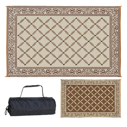 6' X 9' Rectangle Carpet Mat Woven Structure, Brown-Beige