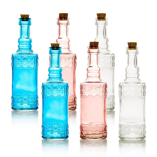 6pc Calista Colorful Decorative Vintage Glass Bottles and Flower Vases Wedding Table and Centerpiece Display
